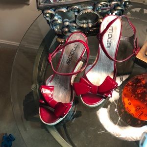 Brand New “Moda Spana” Red Patent Wedge Sandals
